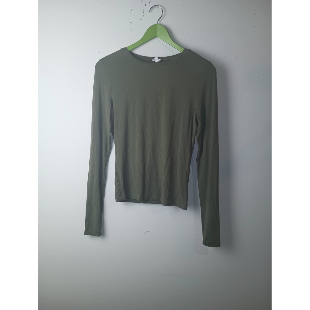 Garage Womens Olive Green Long Sleeve Crew Neck Ribbed Knit Slim Fit Top Size M